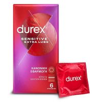 Durex Sensitive Extra Lube Λεπτά Προφυλακτικά με Έξτρα Λιπαντικό 6 τμχ