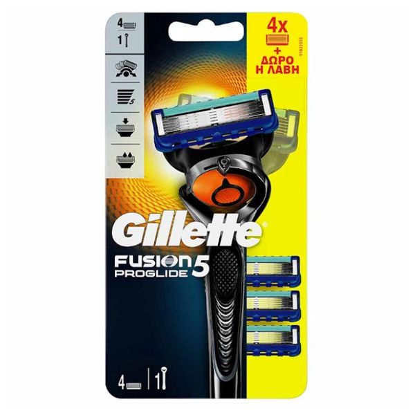 Gillette Fusion 5 Proglide Ανταλλακτικές Κεφαλές 4 τμχ και Δώρο η Λαβή 1 τμχ